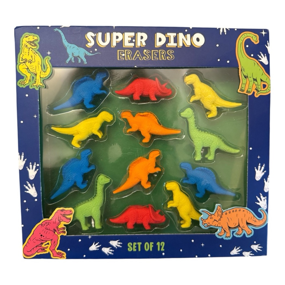 Super Dino Erasers Set of 12 Multicolor NIB